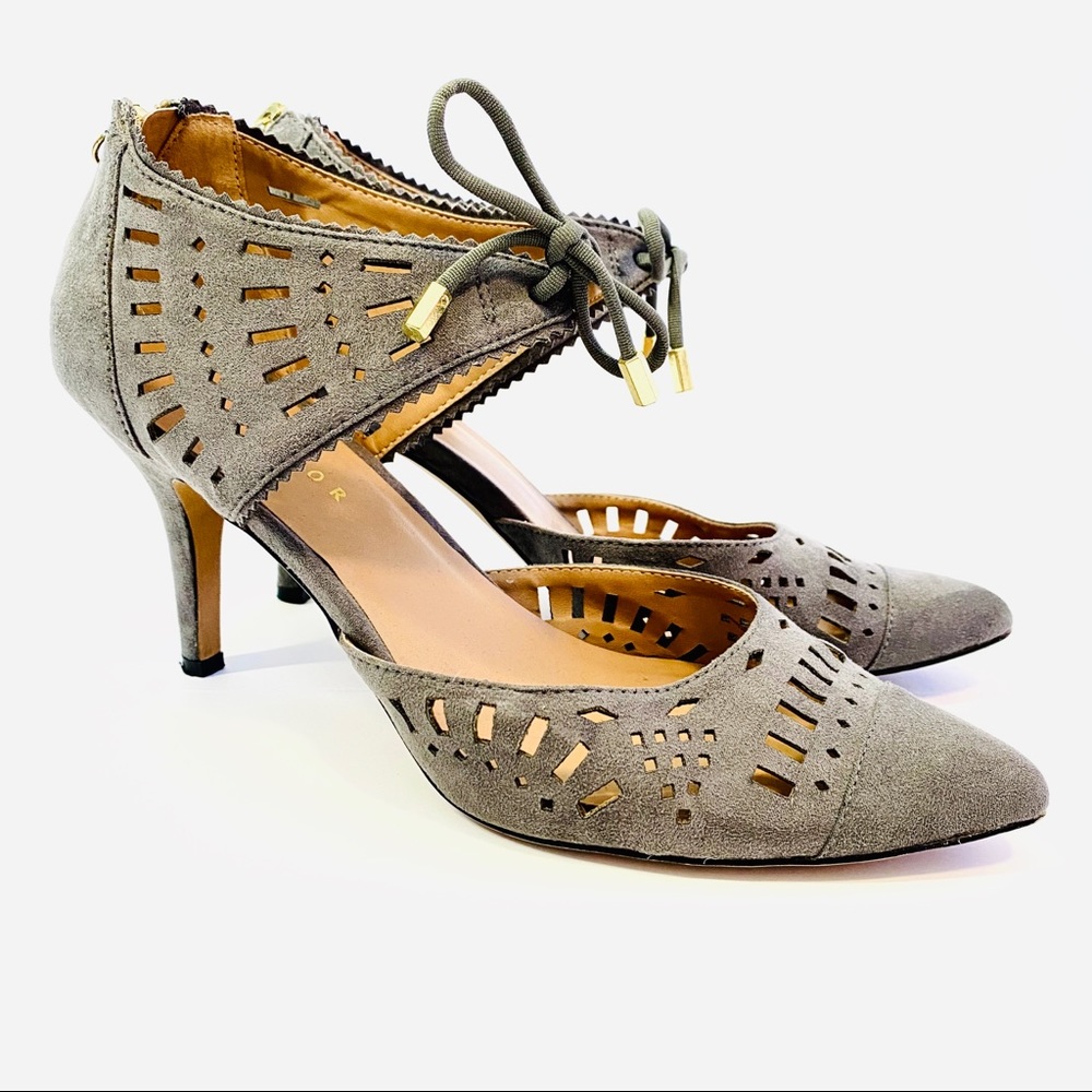 Metaphor Radiant Grey Heels Faux Suede Front Bow